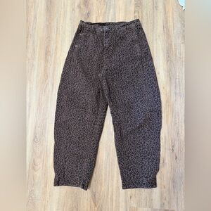 Leopard Print Barrel Leg Pants High Rise Tapered Utility  L